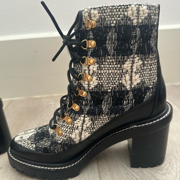 Tory Burch Tweed fand Leather Miller Lug Sole Combat Boots Size 8 1/2 women - Picture 2 of 4